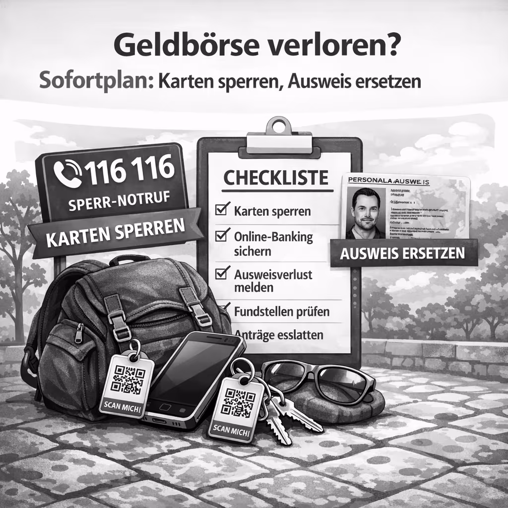Geldbörse verloren? Sofortplan: Karten sperren, Ausweis ersetzen